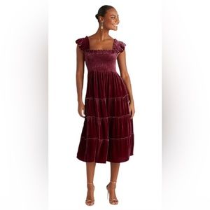 Hill House Ellie Burgundy Velvet Nap Dress - M - Light Use